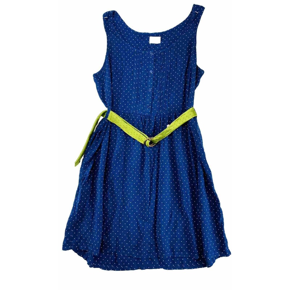 J.Crew 100% Silk Lime Belt On LEVIS NAVY POLKA DOT Sleeveless Dress Size 12 Lg